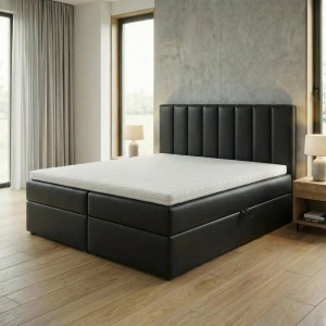 Łóżko kontynentalne 160x200 SONNO BELLO 2 Czarne Eko Skóra 2 pojemniki