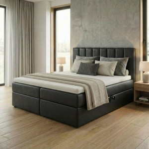 Łóżko kontynentalne 160x200 SONNO BELLO 2 Czarne Eko Skóra 2 pojemniki