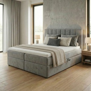 Łóżko kontynentalne 140x200 SONNO BELLO Szare 2 pojemniki