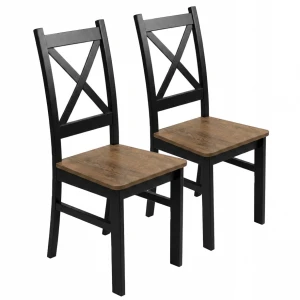Zestaw 2x Krzesło krzyżak drewniane do jadalni Czarny/Dąb Lefkas