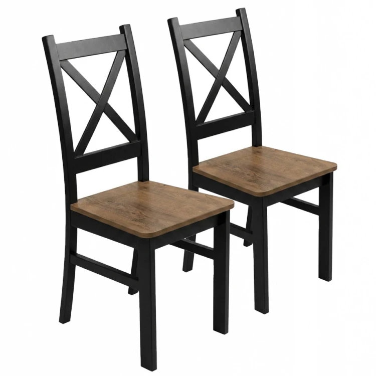 Zestaw 2x Krzesło krzyżak drewniane do jadalni Czarny/Dąb Lefkas