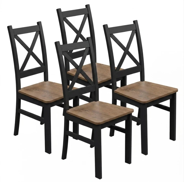 Zestaw 4x Krzesło krzyżak drewniane do jadalni Czarny/Dąb Lefkas