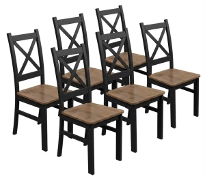 Zestaw 6x Krzesło krzyżak drewniane do jadalni Czarny/Dąb Lefkas