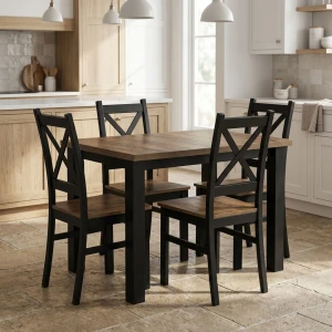 Komplet stół 100x70 z 4 krzesłami Czarny/Dąb Lefkas K001-4