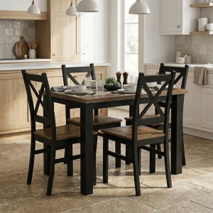 Komplet stół 100x70 z 4 krzesłami Czarny/Dąb Lefkas K001-4