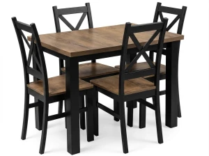 Komplet stół 120x80 z 4 krzesłami Czarny/Dąb Lefkas K002-4