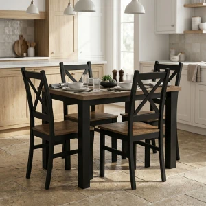 Komplet stół 120x80 z 4 krzesłami Czarny/Dąb Lefkas K002-4