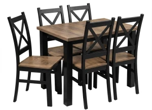 Komplet stół 120x80 z 5 krzesłami Czarny/Dąb Lefkas K002-5