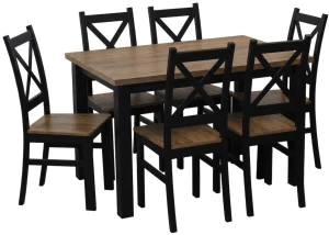 Komplet stół 120x80 z 6 krzesłami Czarny/Dąb Lefkas K002-6