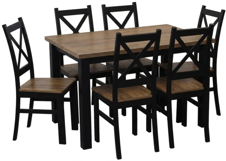 Komplet stół 120x80 z 6 krzesłami Czarny/Dąb Lefkas K002-6