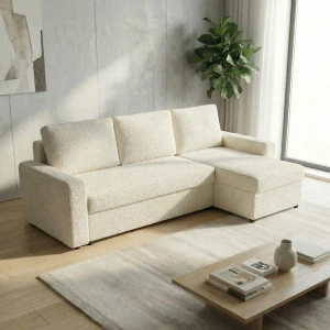 Narożnik z funkcją spania do salonu NIRVANA boucle owieczka krem