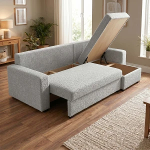 Narożnik z funkcją spania do salonu NIRVANA boucle owieczka szary