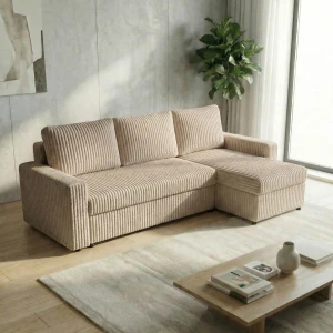 Narożnik rozkładany sofa funkcja spania NIRVANA PLUS sztruks gruby beżowy