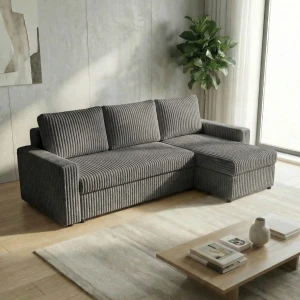 Narożnik rozkładany sofa funkcja spania NIRVANA PLUS sztruks gruby grafitowy