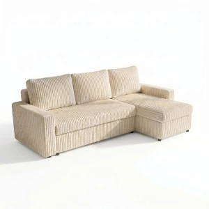 Narożnik rozkładany sofa funkcja spania NIRVANA PLUS sztruks gruby kremowy