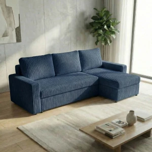 Narożnik rozkładany sofa funkcja spania NIRVANA PLUS sztruks gruby niebieski