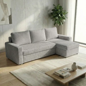 Narożnik rozkładany sofa funkcja spania NIRVANA PLUS sztruks gruby szary