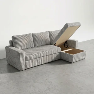 Narożnik rozkładany sofa funkcja spania NIRVANA PLUS sztruks gruby szary