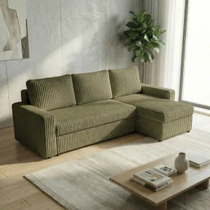 Narożnik rozkładany sofa funkcja spania NIRVANA PLUS sztruks gruby zielony