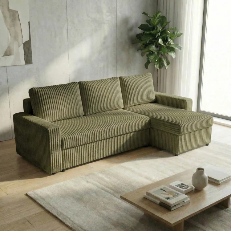 Narożnik rozkładany sofa funkcja spania NIRVANA PLUS sztruks gruby zielony