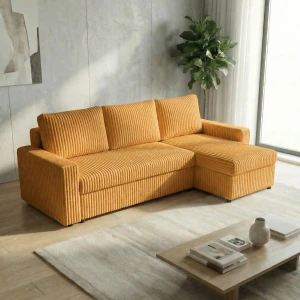 Narożnik rozkładany sofa funkcja spania NIRVANA PLUS sztruks gruby złoty