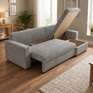 Narożnik rozkładany sofa funkcja spania NIRVANA PLUS sztruks gruby złoty