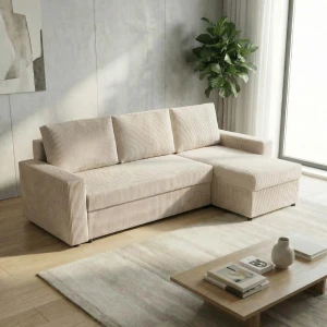 Narożnik z funkcją spania NIRVANA PLUS sztruks krem do salonu