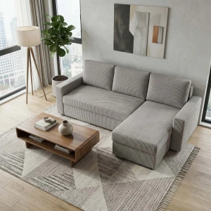 Narożnik do salonu rozkładany sofa funkcja spania NIRVANA sztruks brązowy