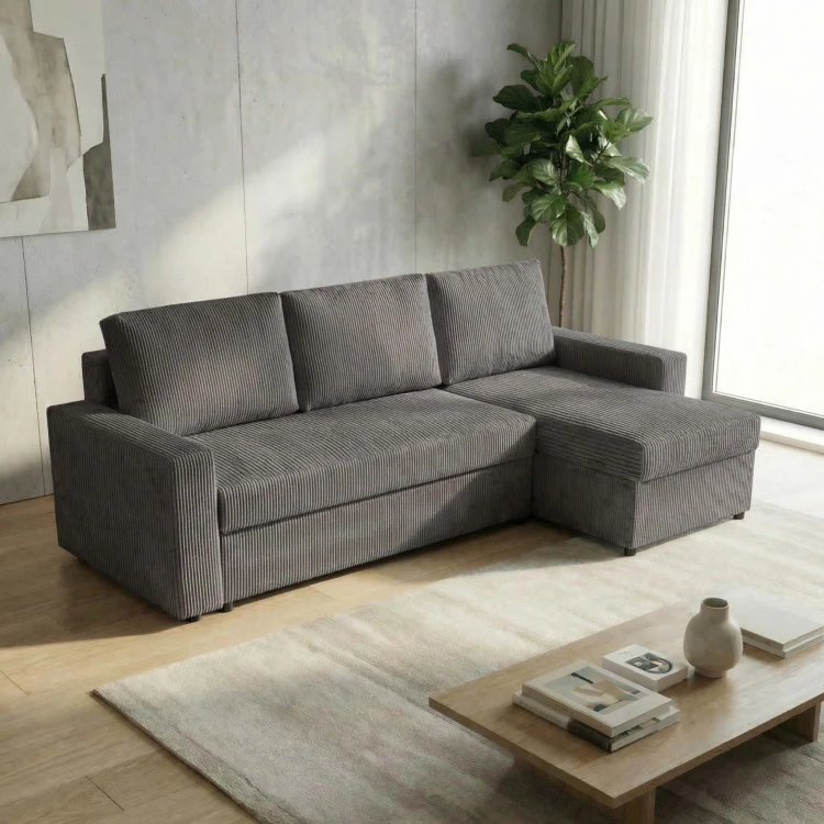 Narożnik do salonu rozkładany sofa funkcja spania NIRVANA sztruks grafitowy