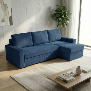 Narożnik do salonu rozkładany sofa funkcja spania NIRVANA sztruks niebieski