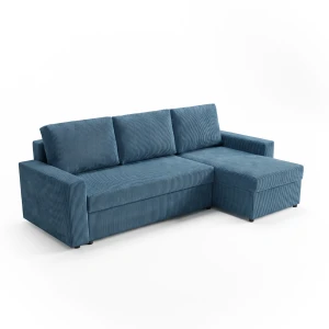 Narożnik do salonu rozkładany sofa funkcja spania NIRVANA sztruks niebieski