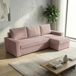 Narożnik do salonu rozkładany sofa funkcja spania NIRVANA sztruks różowy