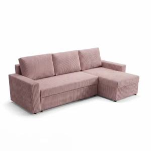 Narożnik do salonu rozkładany sofa funkcja spania NIRVANA sztruks różowy
