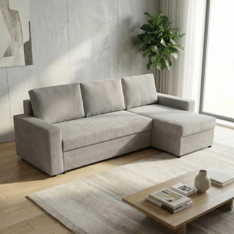Narożnik do salonu rozkładany sofa funkcja spania NIRVANA sztruks szary
