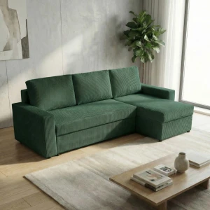 Narożnik do salonu rozkładany sofa funkcja spania NIRVANA sztruks zielony