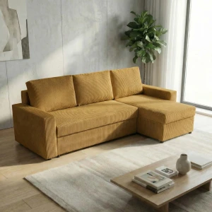 Narożnik do salonu rozkładany sofa funkcja spania NIRVANA sztruks złoty
