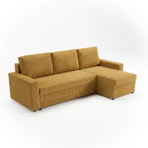 Narożnik do salonu rozkładany sofa funkcja spania NIRVANA sztruks złoty