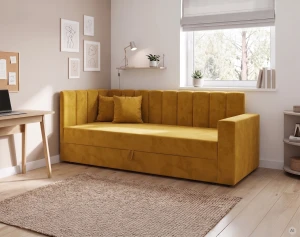 Tapczan łóżko 1-osobowe z pojemnikiem Sovaro PRO 90x200 Musztardowy