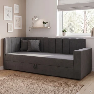 Tapczan łóżko 1-osobowe z pojemnikiem i sprężynami Sovaro PRO PLUS 80x180 Grafitowy