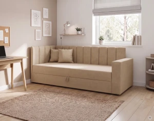 Tapczan łóżko 1-osobowe z pojemnikiem i sprężynami Sovaro PRO PLUS 90x200 Beżowy
