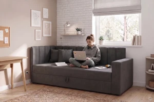 Tapczan łóżko 1-osobowe z pojemnikiem i sprężynami Sovaro PRO PLUS 90x200 Beżowy