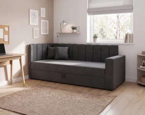 Tapczan łóżko 1-osobowe z pojemnikiem i sprężynami Sovaro PRO PLUS 90x200 Grafitowy
