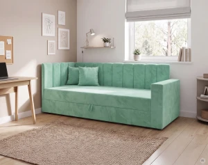 Tapczan łóżko 1-osobowe z pojemnikiem i sprężynami Sovaro PRO PLUS 90x200 Miętowy