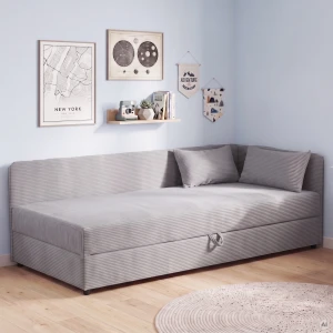 Tapczan łóżko 1-osobowe z pojemnikiem Hirek 80x180 Sztruks Szary