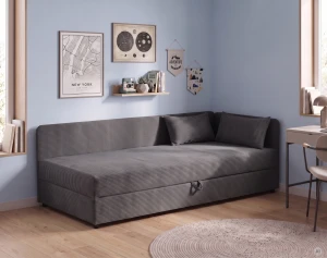 Tapczan łóżko 1-osobowe z pojemnikiem Hirek 80x180 Sztruks Grafitowy