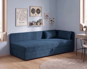 Łóżko z pojemnikiem Hirek 90x200 Sztruks Granatowy