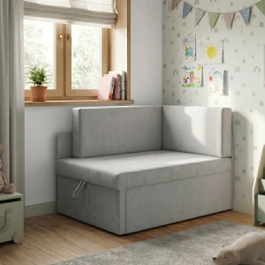 Mała sofa rozkładana narożna dla dzieci z funkcją spania Milavo Szara