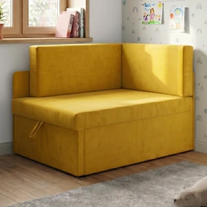 Mała sofa rozkładana narożna dla dzieci z funkcją spania Milavo Żółta