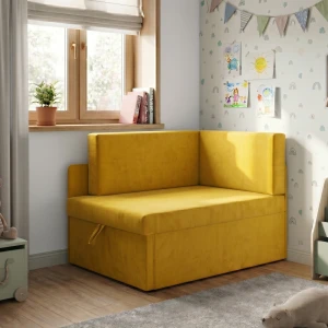 Mała sofa rozkładana narożna dla dzieci z funkcją spania Milavo Żółta