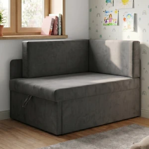 Mała sofa rozkładana narożna dla dzieci z funkcją spania Milavo Grafitowa